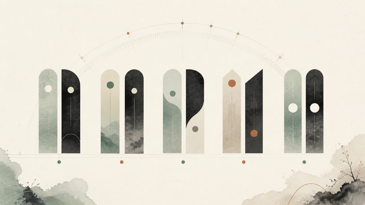 Ten abstract markers arranged in five contrasting pairs to represent the Heavenly Stems
