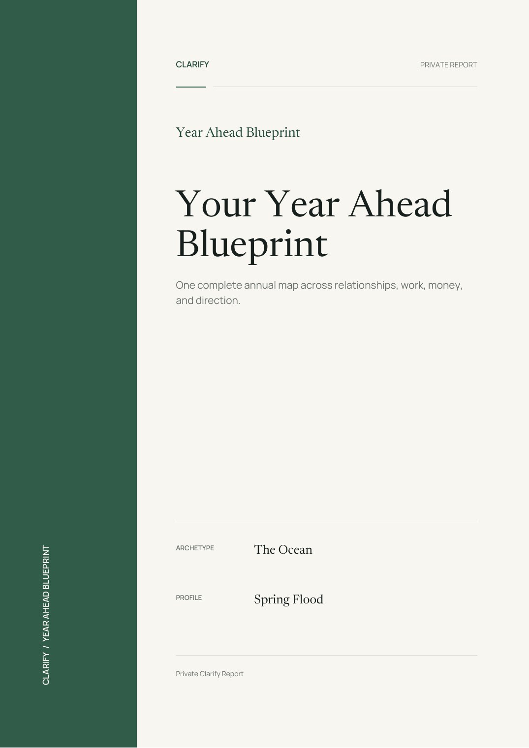 Cover of a sample Clarify Year Ahead Blueprint PDF titled The Ocean and Spring Flood