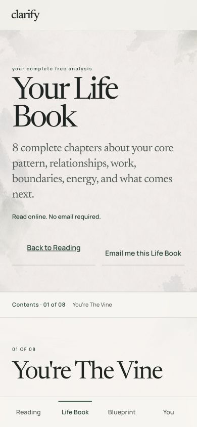 Example Clarify Life Book reader showing the cover and first chapter